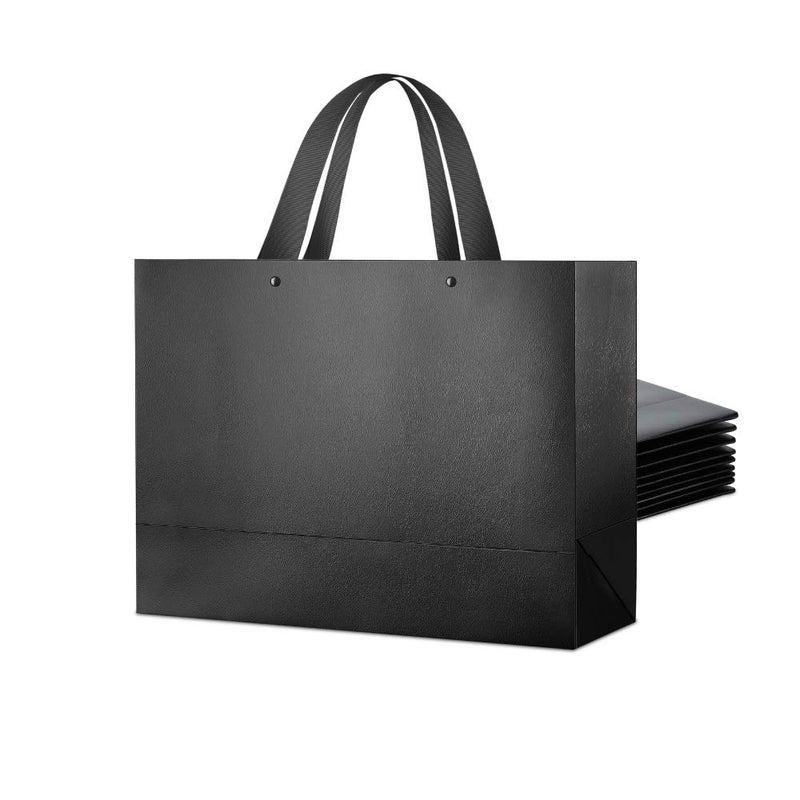 PACKHOME 10 Large Gift Bags 14.5x5x10.5 Inches, Black Premium Gift Bags with Handles for Gift Giving (Glossy Black with Grass Texture) - Image 1